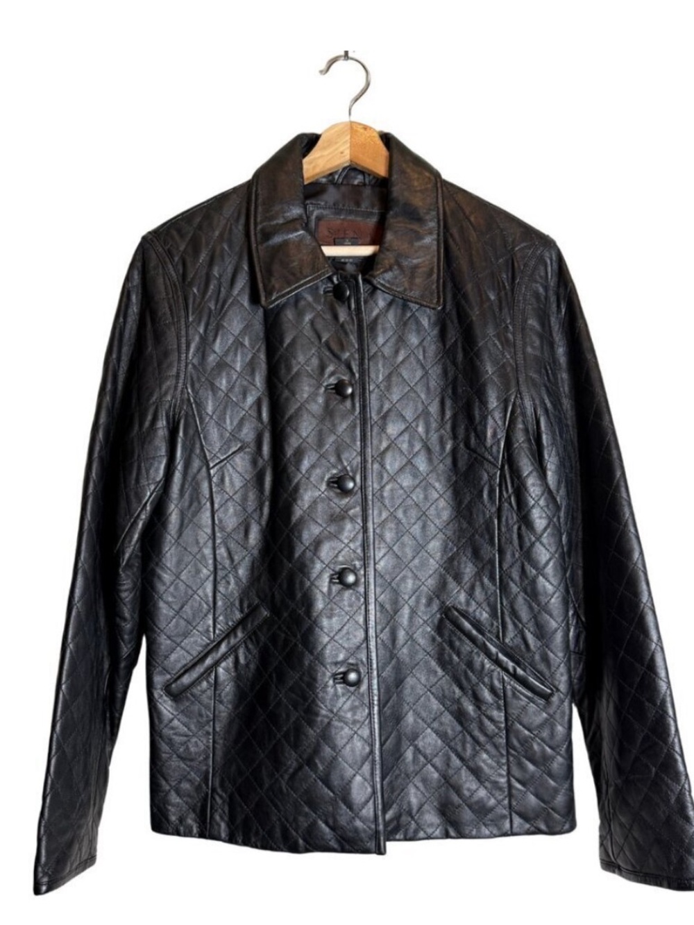 Siena Quilted Leather Jacket in Black Size 16 Like New